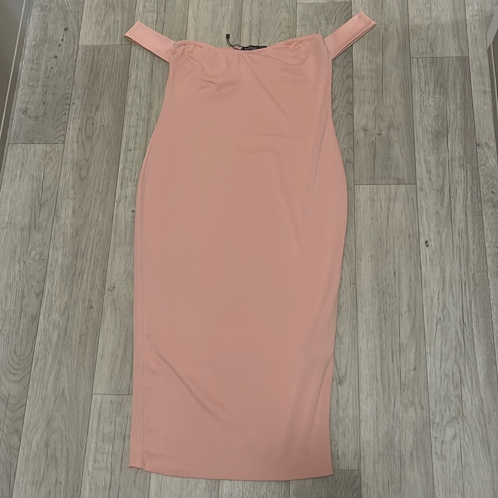 Y2K Off-Shoulder Bodycon Dress - Blush Pink